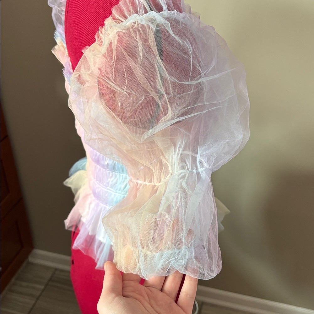 NWOT 🧚 Fairycore Rainbow Puff Sleeve Blouse Tulle Shired Top Sz S - Picture 6 of 9